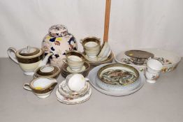 Mixed Lot: Noritaki gilt decorated tea set, large Portmeirion serving dish, a Masons ginger jar