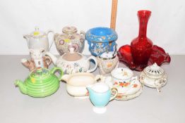 Mixed Lot: Various ceramics to include tea wares, vases, pot pourri jar plus further blue glass