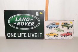 Two reproduction metal Landrover signs