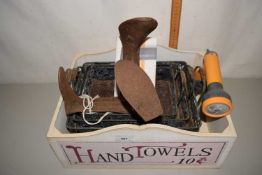 Cast iron cobblers last, baskets etc