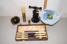 Mixed Lot: Marbles, dinner knives, clock etc