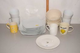 Quantity of white dinner wares and assorted mugs