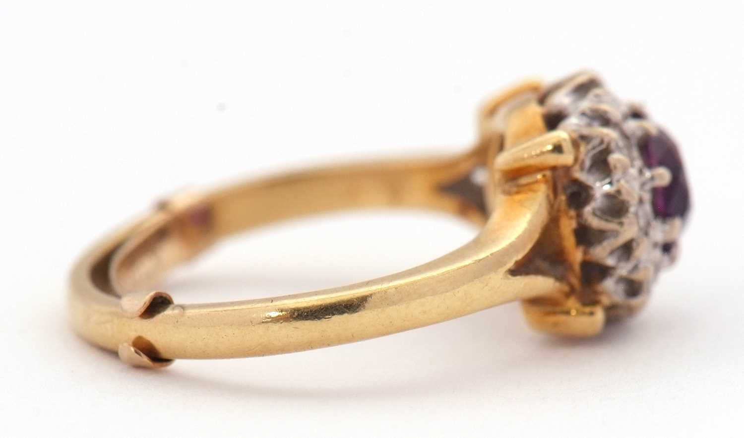 An 18ct amethyst and diamond ring, the central round amethyst surrounded by single cut diamonds, - Image 6 of 7