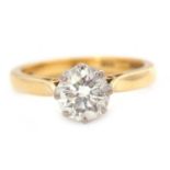 An 18ct diamond solitaire ring, the round brilliant cut dimaond, estimated approx. 1.29cts, colour