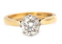 An 18ct diamond solitaire ring, the round brilliant cut dimaond, estimated approx. 1.29cts, colour