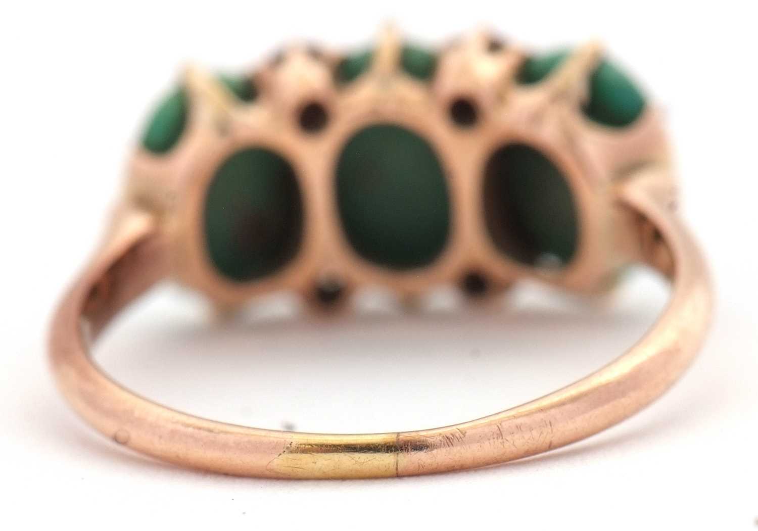 A turquoise and diamond ring, the three oval turquoise cabochons with diamond highlights, all set in - Image 3 of 5