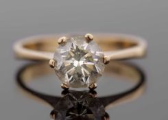 A pale yellow diamond ring, the round brilliant cut pale yellow diamond, estimated approx. 1.
