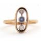 A sapphire and diamond ring, the oval frame with two collet mounted old mine cut diamonds and a - Image 1 of 7