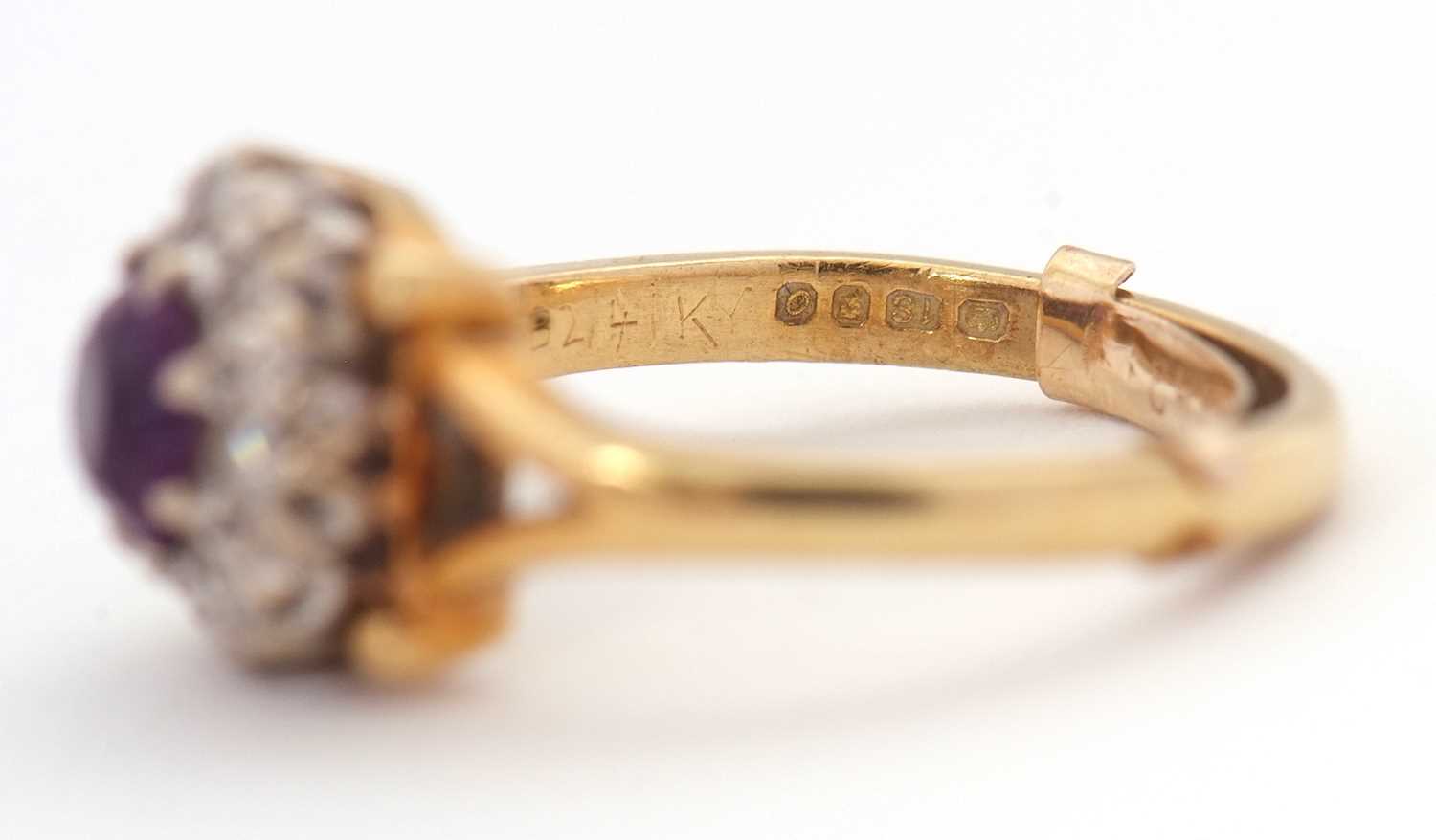 An 18ct amethyst and diamond ring, the central round amethyst surrounded by single cut diamonds, - Image 7 of 7