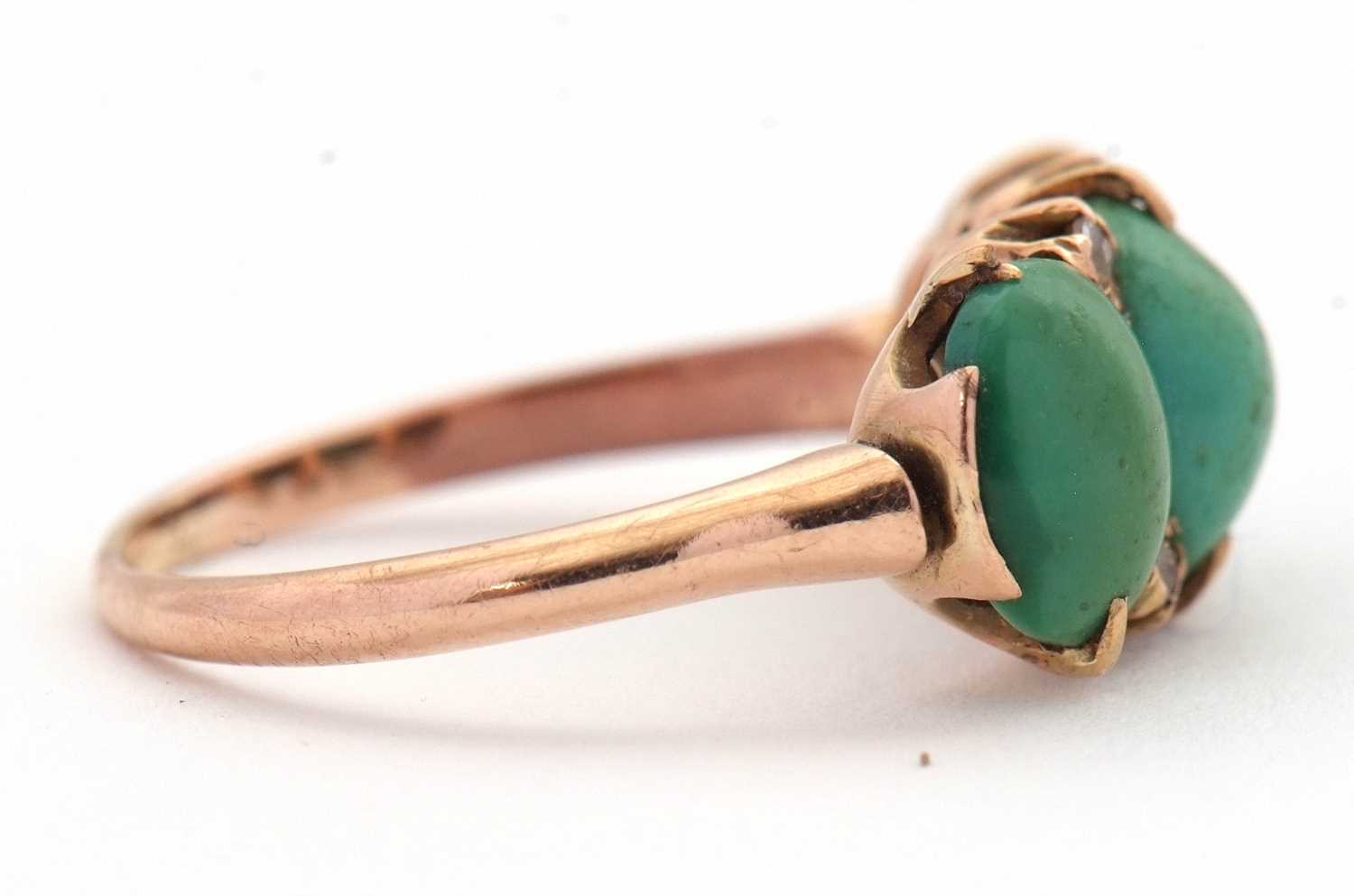 A turquoise and diamond ring, the three oval turquoise cabochons with diamond highlights, all set in - Image 5 of 5