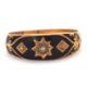 A late Victorian 18ct gold, pearl and diamond ring, the upper set with black enamel and a central - Image 1 of 6