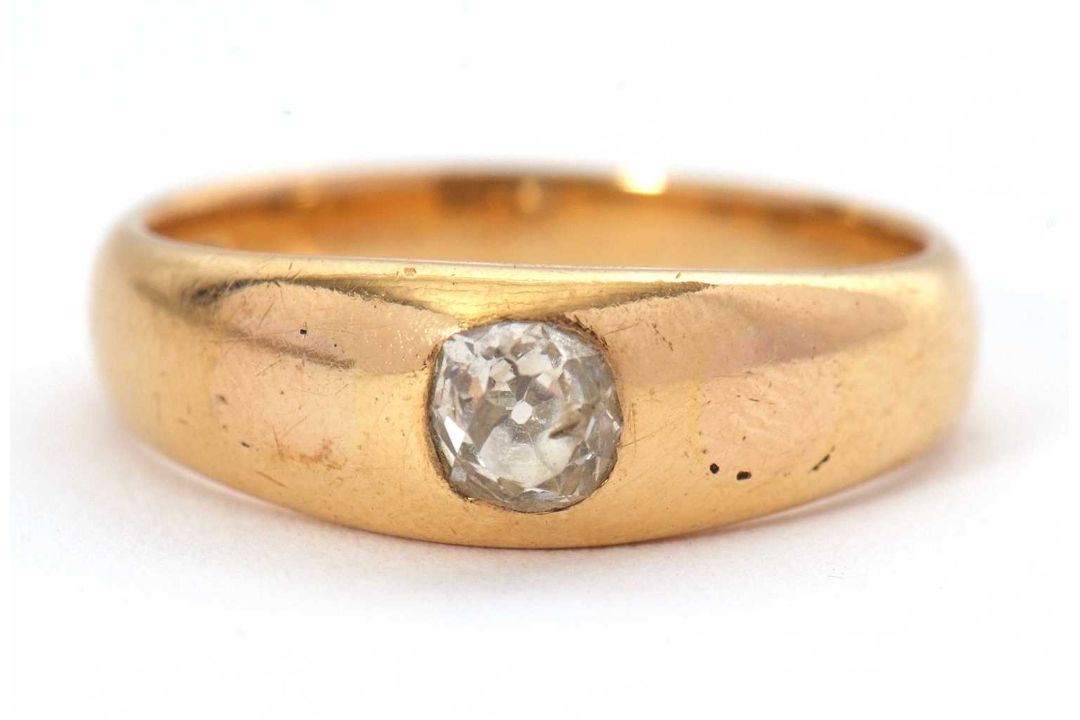 A single stone diamond ring, the old mine cut diamond, estimated approx. 0.35cts, with tapered - Image 6 of 7