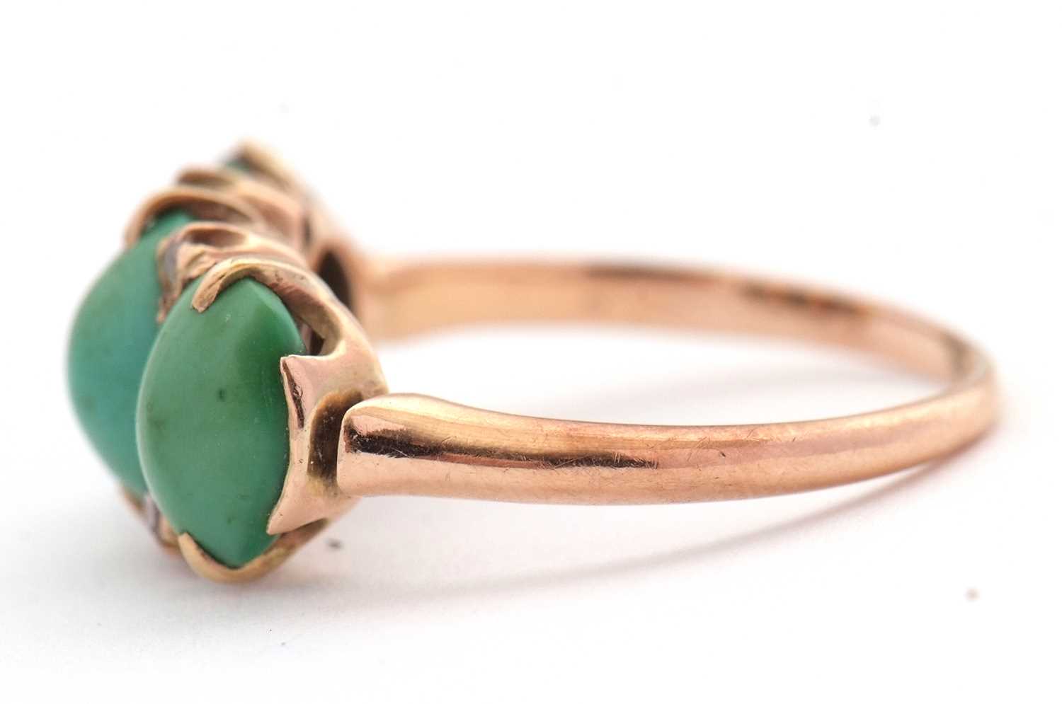 A turquoise and diamond ring, the three oval turquoise cabochons with diamond highlights, all set in - Image 2 of 5