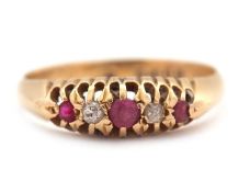 An early 20th century 18ct ruby and diamond ring, the alternating round rubies and old mine cut