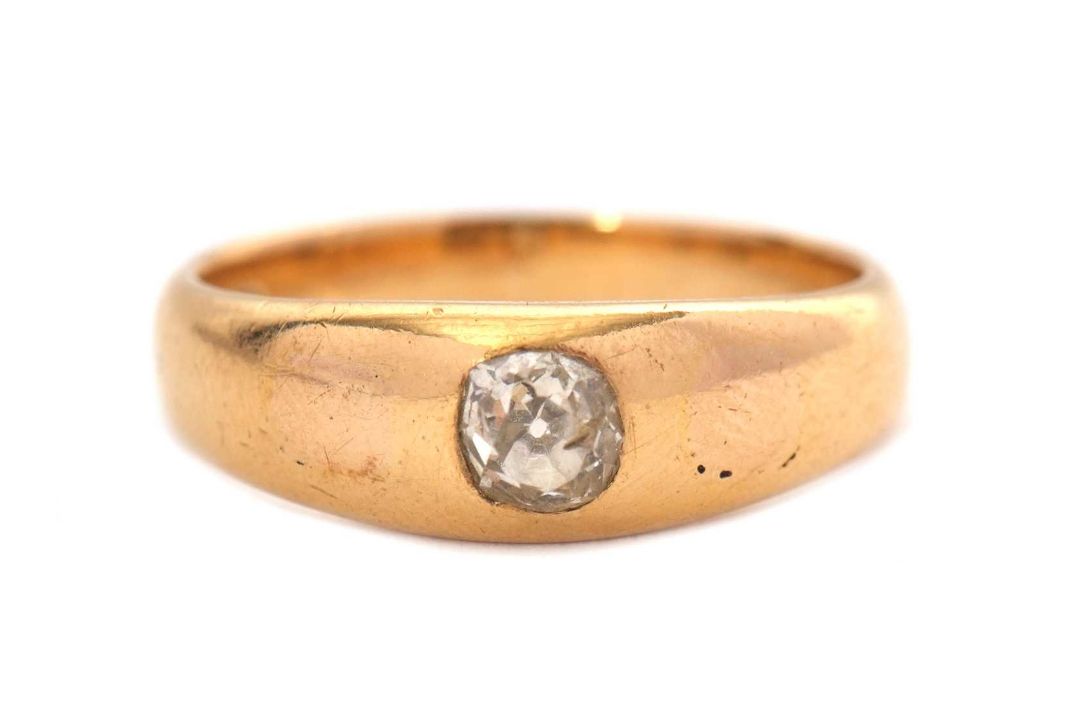 A single stone diamond ring, the old mine cut diamond, estimated approx. 0.35cts, with tapered - Image 1 of 7