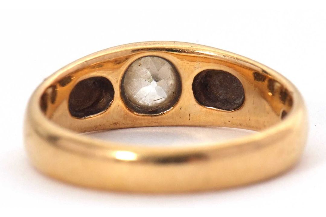 A single stone diamond ring, the old mine cut diamond, estimated approx. 0.35cts, with tapered - Image 3 of 7