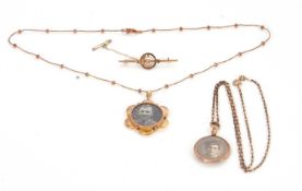 A mixed lot of jewellery: to include a bar brooch indistinctly stamped 9ct, 1.9g; together with a
