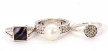 Two Thomas Sabo silver rings, both size M-N, and a silver Blue John ring, size M, (3)