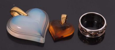 A Clogau ring and two Lalique pendants: the Cloagau ring in silver and rose gold overlay, stamped