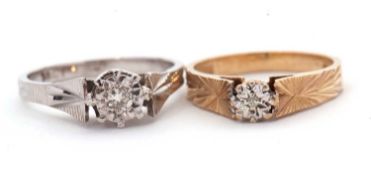 Two diamond rings: to include a white gold diamond ring with an illusion set diamond, stamped