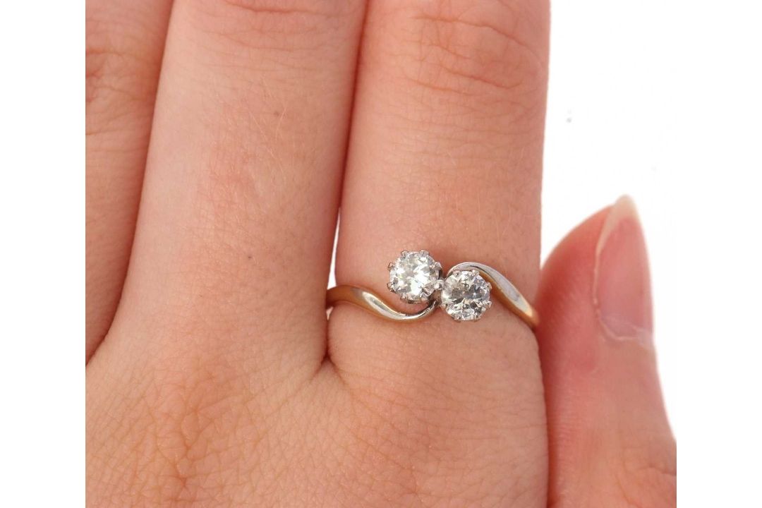 A 'toi et moi' diamond ring, the two Old European cut diamonds, total estimated approx. 0.63cts, - Image 9 of 9
