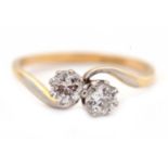 A 'toi et moi' diamond ring, the two Old European cut diamonds, total estimated approx. 0.63cts,