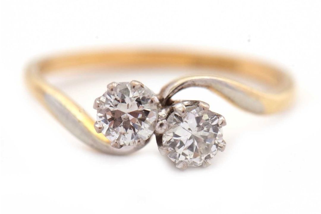 A 'toi et moi' diamond ring, the two Old European cut diamonds, total estimated approx. 0.63cts, - Image 1 of 9