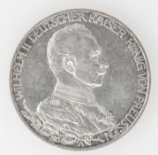 Deutsches Kaiserreich Preußen 1913, 3 Mark - Silbermünze "Wilhelm II.". Erhaltung: ss.