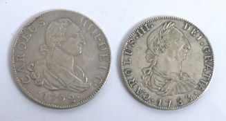 Spanien, 2x Nachprägungen Carolus, 1783 und 1792