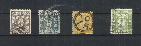 Japan 1874, MiNr. 18-20 + 22, gestempelt.