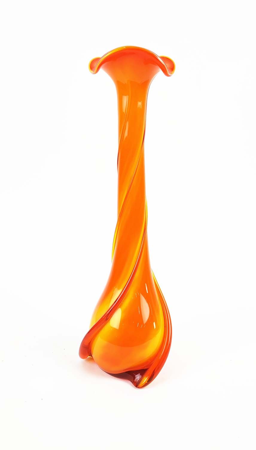 A MURANO ORANGE GLASS VASE, of slender baluster form, spiral twist decoration, 20th century, 41cm - Image 2 of 4