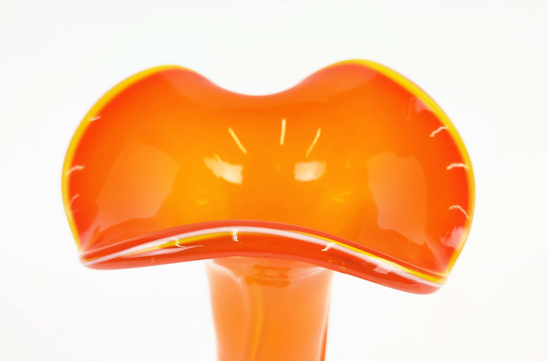 A MURANO ORANGE GLASS VASE, of slender baluster form, spiral twist decoration, 20th century, 41cm - Image 3 of 4