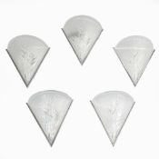 LALIQUE HELICONIA WALL SCONCES, A SET OF 5.