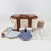 A RALPH LAUREN LEATHER AND CANVAS PICNIC HAMPER.