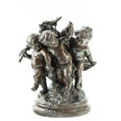CONTEMPORARY BRONZE CHERUB GROUP SCULPTURE.
