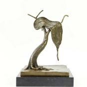 CONTEMPORARY SURREALIST STYLE BRONZE SCULPTURE OF A MELTING CLOCK.