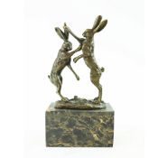 CONTEMPORARY BRONZE BOXING HARES SCULPTURE.