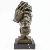 CONTEMPORARY BRONZE BUST AND HAND SCULPTURE.