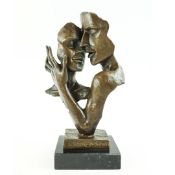 CONTEMPORARY BRONZE ABSTRACT COUPLE EMBRALING SCULPTURE.