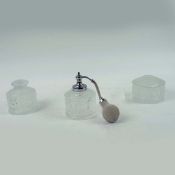 LALIQUE GLASS. LES ENFANTS DRESSING TABLE SET (3).