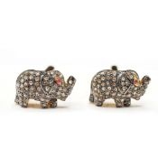 A PAIR OF DIAMOND ENCRUSTED ELEPHANT CUFFLINKS.