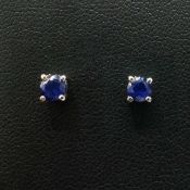A PAIR OF SAPPHIRE SET STUD EARRINGS.