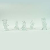 LALIQUE GLASS. LEDA AND THE SWAN, PAN AND DIANA AND DIANA THE HUNTRESS FIGURES (5).