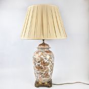 A LARGE SATSUMA STYLE TEMPLE JAR LAMP.