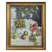 VERA SOGOYAN (1925-1986, ARMENIAN). STILL LIFE WITH FRUITS AND FLOWERS.