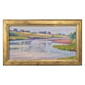 VIKTOR TEMPLIN (1920-1994). VILLAGE BY THE RIVER 1960s.