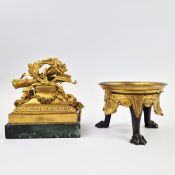 F. BARBEDIENNE. A 19TH CENTURY FRENCH EMPIRE REVIVAL BRONZE ORMOLU STAND AND LOUIS XVI STYLE CENTER