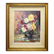 JOHN TAUNTON (20TH CENTURY BRITISH). STILL LIFE WITH VASE AND FLOWERS.