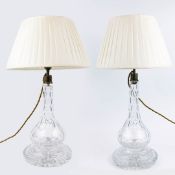 TABLE LAMPS, A PAIR, CUT GLASS.