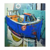 JONATHAN SMITH (BRITISH, B.1958). BLUE BOAT IN ST IVES.